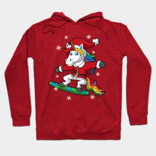 Christmas Unicorn Santa Snowboarding Hoodie